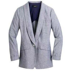J. Crew Blazer Womens size 10 Blue Unstructured Cotton-Linen Blend Casual preppy